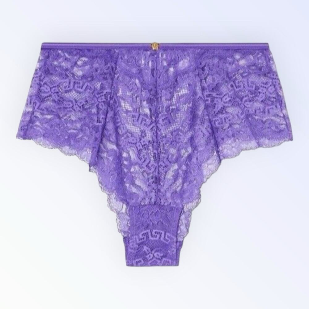 Versace Sakae Lace High-Waist Brief Panties Purple